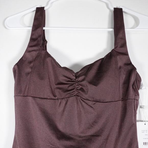 New Andie Swim Nadi Licorice Brown Satin Swimsuit Small Tall Long Torso 2246 - Picture 2 of 12